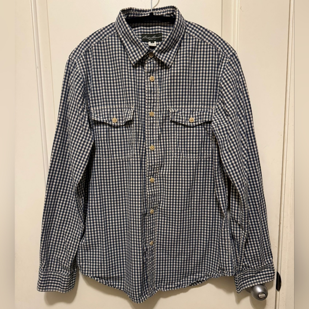 EDDIE BAUER Navy and White Shirt Size L - Picture 6 of 6
